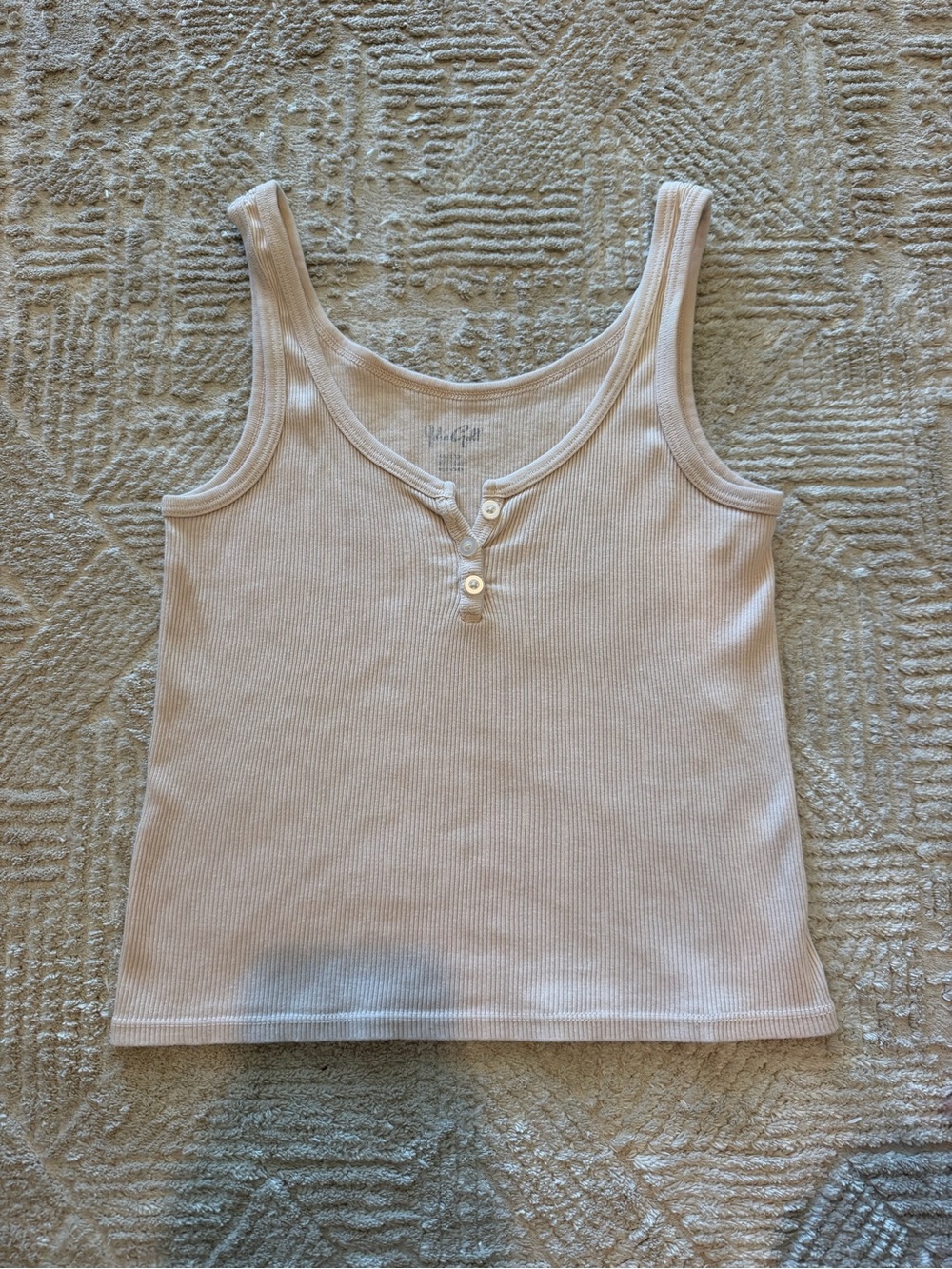 Brandy Melville Cream Ribbed Henley Button Tank Top One Size
